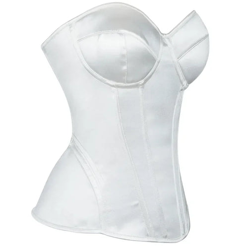 Overbust Corset Bustier Top Built-In Bra Cup Lace-Up Waist Cincher