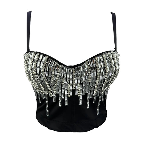 Crystal Beaded Bustier Corset Crop Top Nightclub Party Bralette