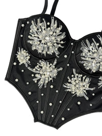 Pearl & Sequin Embroidered Floral Bustier Corset Top Asymmetric Camisole Bralette