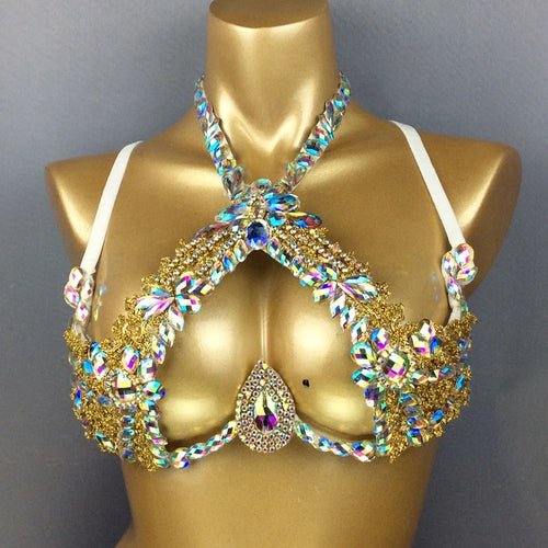 Sparkly Crystal Wire Bra Halter Top Samba Carnival Costume