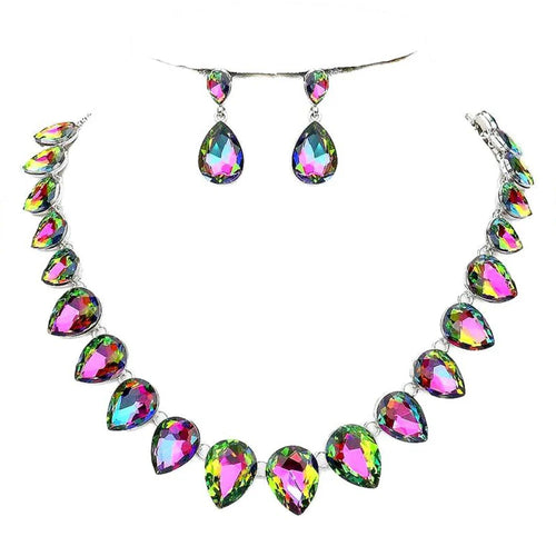 Rhinestone Drop Necklace & Earring Set