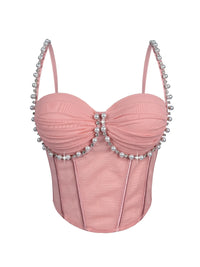Pearl & Rhinestone Embroidered Bustier Corset Crop Top High Street Bralette