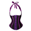 Gothic Striped Satin Halter Underbust Corset Vest 12 Spiral Steel Bones Bustier