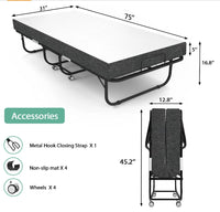 Folding Bed with Mattress Portable Foldable Guest Beds Cot Size Rollaway Beds for Adults with Luxurious Memory 5 Inch Foam Mattr