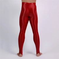 Men's Oil Glossy Sheer High-Stretch Pencil Pants Satin Smooth Leggings