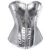Gothic Metallic Faux Leather Overbust Corset Shiny Steel-Look Bustier