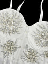 Pearl & Sequin Embroidered Floral Bustier Corset Top Asymmetric Camisole Bralette