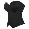 Black Striped Overbust Corset Top Zipper Front Lace-Up Bustier Body Shaper