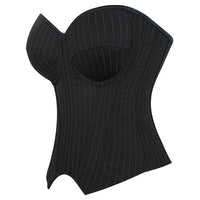 Black Striped Overbust Corset Top Zipper Front Lace-Up Bustier Body Shaper