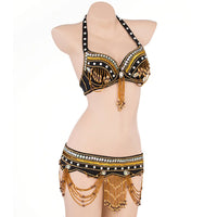 Dazzling Tribal Oriental Belly Dance Beaded Bra & Belt 2-Piece Costume Set