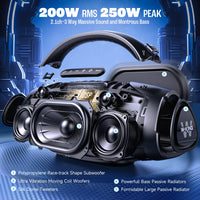 W-KING 200W RMS Portable Bluetooth Speakers, Massive Bass Party Boombox IPX7 Waterproof Speaker Large, Loud Outdoor Speaker