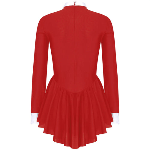 Tuxedo Bowknot Long Sleeve Ruffle Leotard Dress Magician Costume
