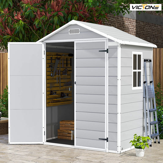 Victone 6' x 4' Plastic Outdoor Storage Shed with Floor, Resin Garden Tool shed with Windowsfor Garden, Backyard, Pool Tools