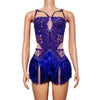 Rhinestone Fringe Bodysuit with Cutout Mesh Panels