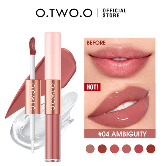 O.TWO.O Matte Lipstick Double Head Lip Coat 24HR Антипригарна чашка Блиск для губ відтінок Plumper Довготривала водонепроникна помада для макіяжу