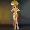 Egyptian Dance Queen Gold Rhinestone Bikini & Sequins Skirt Stage Performance Costume Set