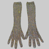 AB Rhinestone Sheer Mesh Long Opera Gloves Stage Performance Costume Accessory