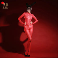 Oil Glossy High-Stretch Sheer Full-Length Bodysuit Thong Catsuit Jumpsuit