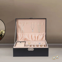 Jewelry Box Double Lock Leather Jewelry Box PVC Large Storage Case Ring Box Organizer Classic Jewelry Display Case Holder