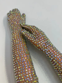 AB Rhinestone Sheer Mesh Long Opera Gloves Stage Performance Costume Accessory