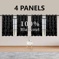4PCSBlackout Curtains Grommet Thermal Insulated Room Darkening  With Circle And Dots Foil Printed For Bedroom