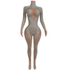 High Neck Crystal Appliqué Illusion Bodysuit