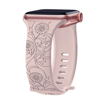Apple Watch Silicone Strap - Floral Engraved, Soft and Waterproof
