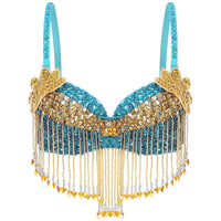 Sparkly Floral Beaded Sequin Belly Dance Bra & Tassel Performance Top
