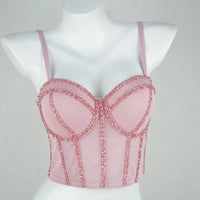 Pearl Beaded Bustier Corset Crop Top Push-Up Evening Party Camisole