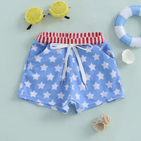 Lioraitiin Toddler Baby Boys Beach Shorts Kids Independence Day Drawstring Star Print Swim Trunks