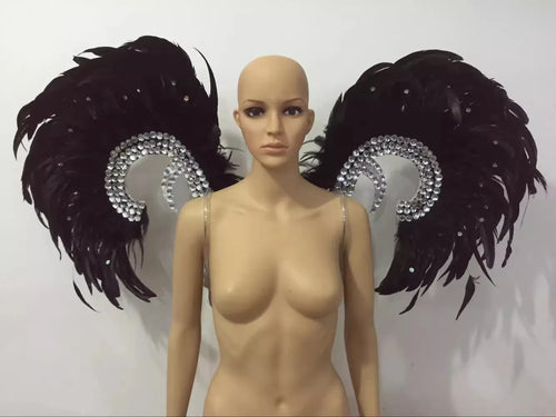Showgirl Feather Wing Backpiece with Rhinestone Scroll Frames
