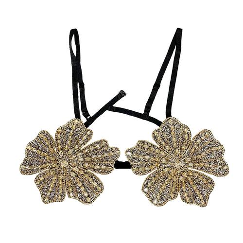 Handmade Crystal Flower Embroidery Rhinestone Costume Bra