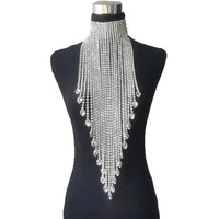 Luxury Rhinestone Long Tassel Statement Choker – Waist-Length Crystal Drop Necklace for Weddings, Galas & High-Fashion Clubwear