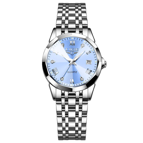Women's Blue Sunburst Dial Two Tone Stainless Watch