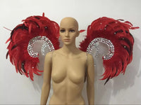 Showgirl Feather Wing Backpiece with Rhinestone Scroll Frames