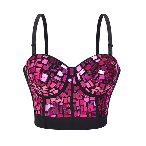 The Stardust Prism Siren – Mirror Embellished Push-Up Bustier Corset Top