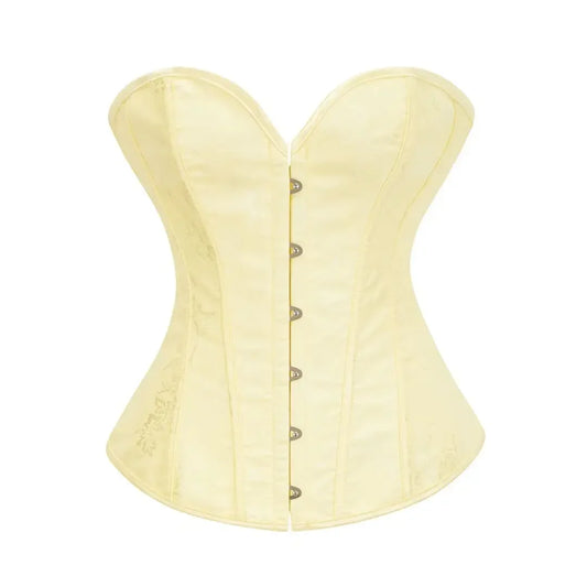 Victorian Floral Jacquard Overbust Corset Front Busk Lace-Up Bustier Top