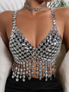 Dazzling Rhinestone Tassel Halter Corset Crop Top & Party Tank