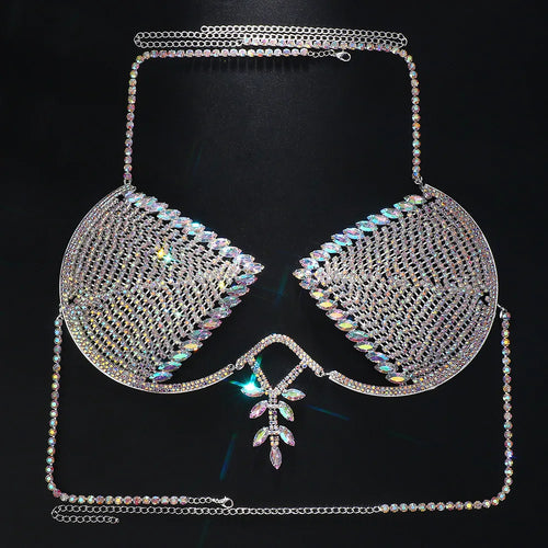 Dazzling Crystal Ankh Cross Chest Chain & Halter Bra Body Jewelry