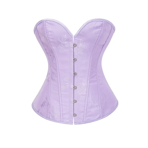 Victorian Floral Jacquard Overbust Corset Front Busk Lace-Up Bustier Top