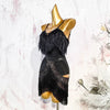 Black Fluffy Dance Leotard & Fringe Practice Skirt Latin Performance Costume Set