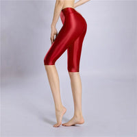 Women's Oil Glossy Sheer High-Waist Shaping Shorts Satin Smooth Leggings