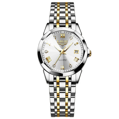 Women's Blue Sunburst Dial Two Tone Stainless Watch