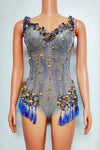 Sparkly Rhinestone & Tassel Fringe Bodysuit Stage Performance Costume