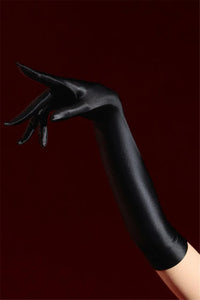 Oil Glossy Satin Smooth Five-Finger Long Elbow Gloves High-Stretch Luxury Evening Gloves
