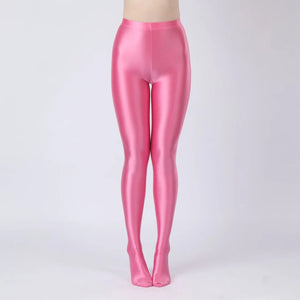 Oil Glossy High-Stretch Satin Pencil Pants & Leopard Print Leggings