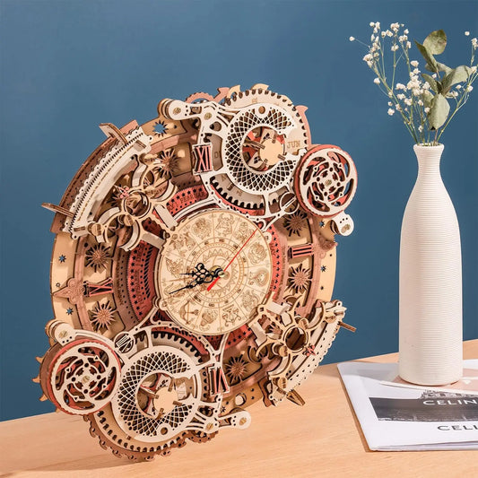 Robotime 3D Wooden Puzzles Wooden Steampunk Clock Kit  DIY Mechanical Wall Quartz Aesthetic Room for Adults