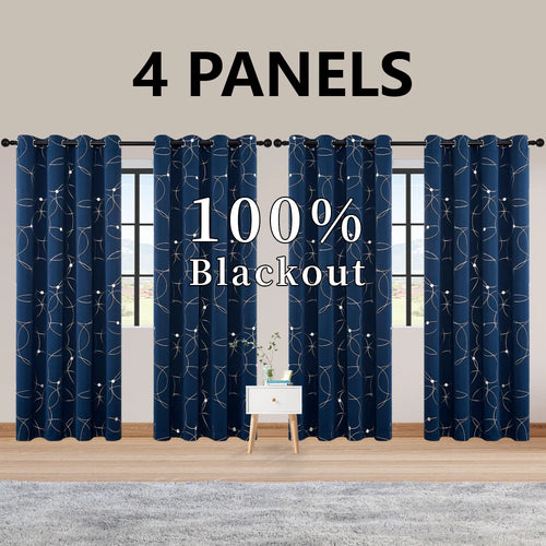 4PCSBlackout Curtains Grommet Thermal Insulated Room Darkening  With Circle And Dots Foil Printed For Bedroom