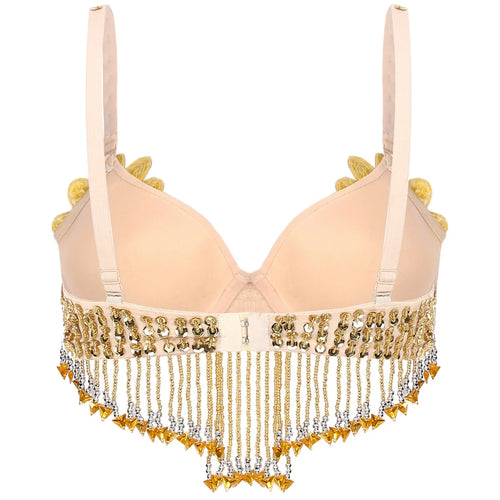 Sparkly Floral Beaded Sequin Belly Dance Bra & Tassel Performance Top