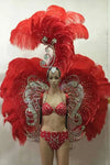 Ornate Red Feather & Rhinestone Carnival Set